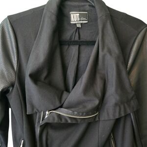 KUT from the Kloth Womens Size M Black Moto Goth Jacket Faux Leather Sleeves